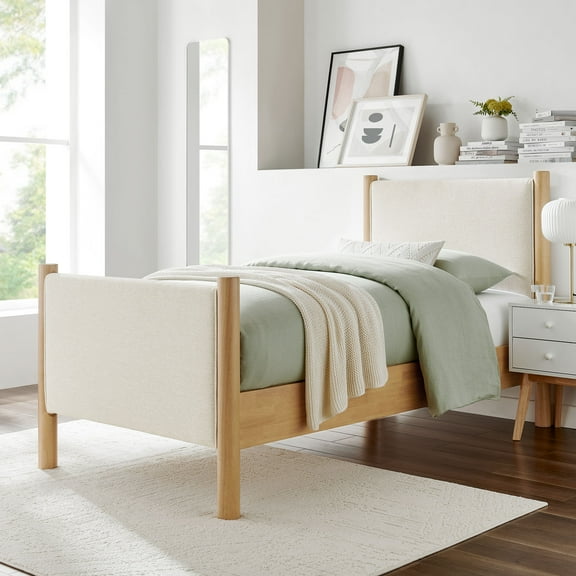 Modway Maven Twin Size Fabric Upholstered Platform Bed in Ivory Oak