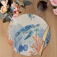 thumbnail image 3 of Sea Turtle Coastal Round 15 Inch Placemats Set of 6, Summer Beach Coral Nautical Farmhouse HeatResistant Non Slip Place Mats for Dining Table, Wipeable Braided Kitchen Table Mats for Housewarming, 3 of 9