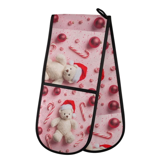 35" x7" Double Oven Mitt Heat Resistant Oven Gloves Withstands Up to 200°C for Kitchen Baking & BBQ Teddy Bear