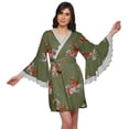 thumbnail image 1 of Moomaya Robe Courte Imprimée pour Mariée Préparation Manches Cloche Peignoir Femmes Enveloppe, 1 of 6