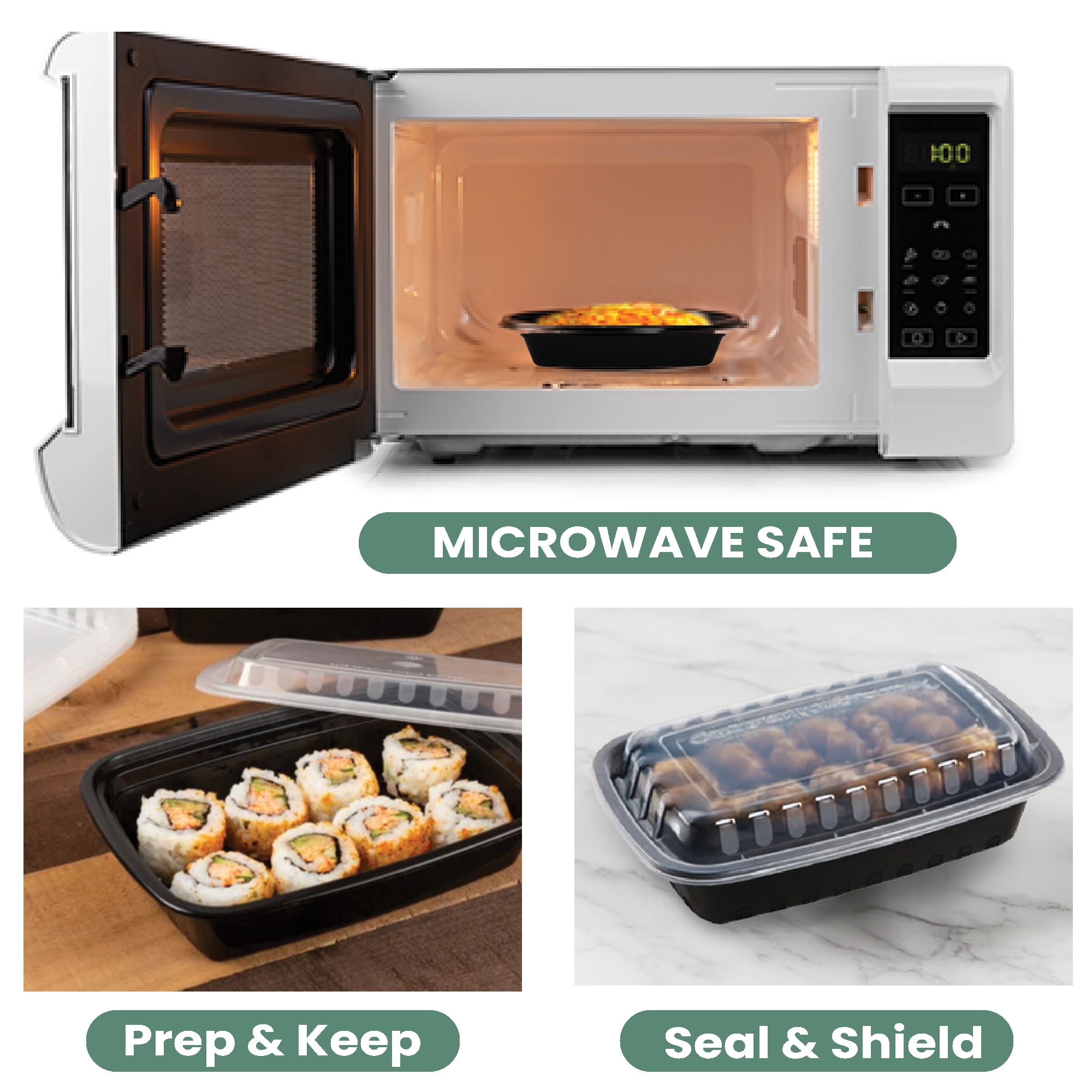 150-Count 24 oz. Black Microwave Plastic Rectangular Take Out Containers