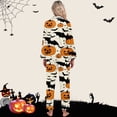 thumbnail image 2 of Puliio Halloween Pajamas Womens Long Set Silk Pjs Set Pumpkin Print Long Sleeve Notch Collar Top and Pants Holiday Nightwear Sets, 2 of 5