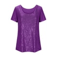 thumbnail image 4 of DORKASM Girls Long Sleeve Sequin Crew Neck Top: Casual Loose Fit Shiny Daily Blouse Purple 160, 4 of 6