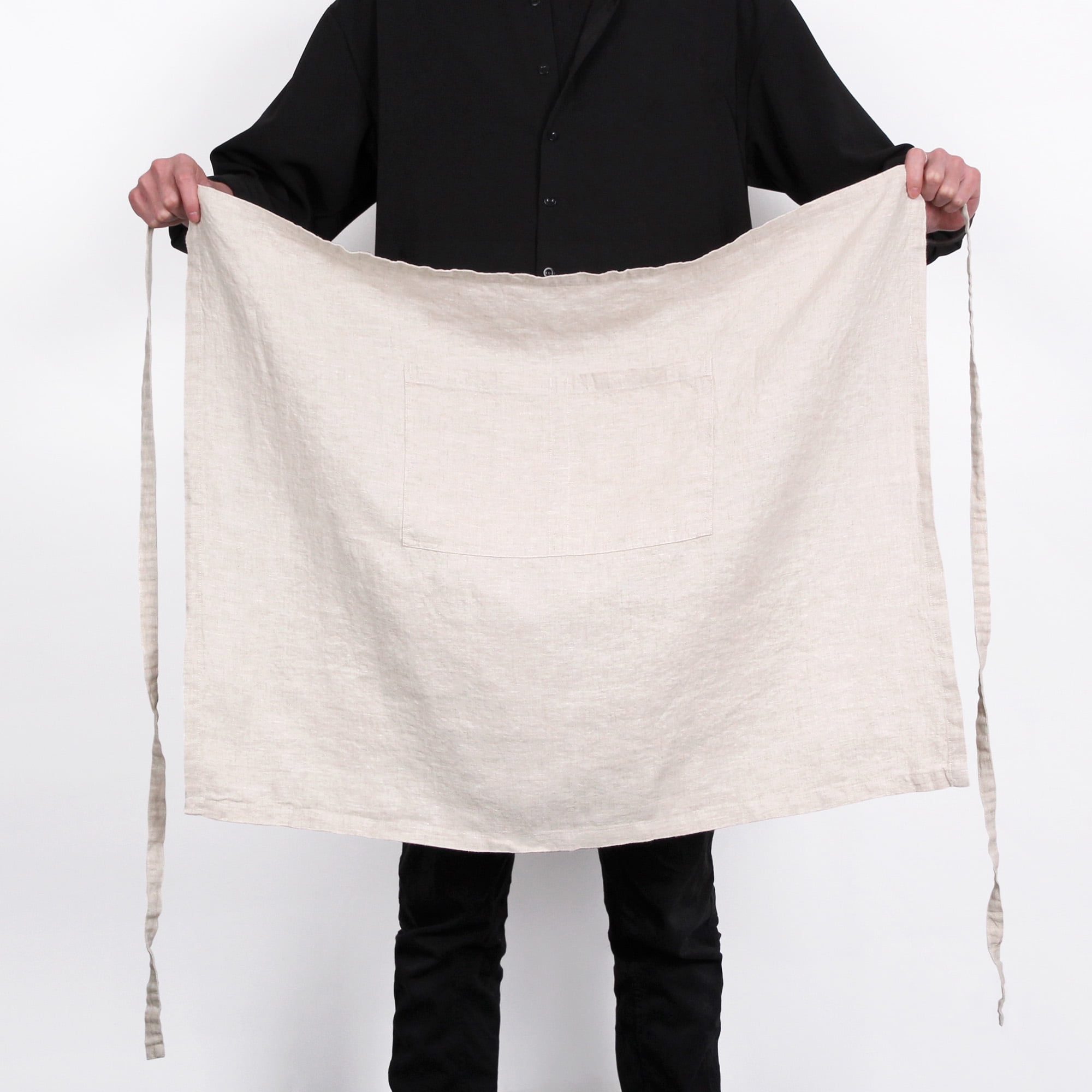 100% Linen Bistro Apron with Pockets 25x35 inch - Unisex Half Apron - Natural