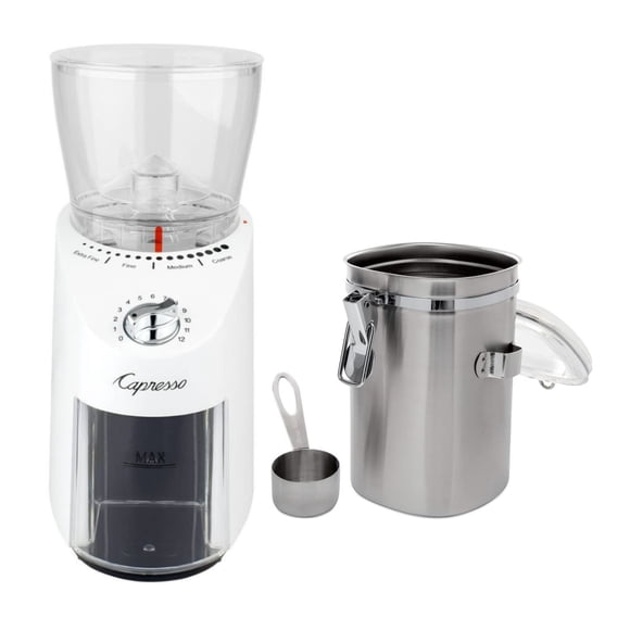 Fresa cónica Grinder Capresso Infinity Plus, color blanco, con bote