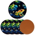 thumbnail image 2 of Frog Set of 6 Round Microfiber Leather Coasters, 11x11 cm/4.3x4.3 in, Drink Coasters for Cups, Heat Absorbent Coasters for Drinks, Coaster Set for Home and Kitchen - Black, 2 of 6