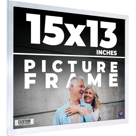 15x13 Frame Silver Stainless Steel Solid Wood Picture Frame | 0.75 Inch Moulding Width | Includes