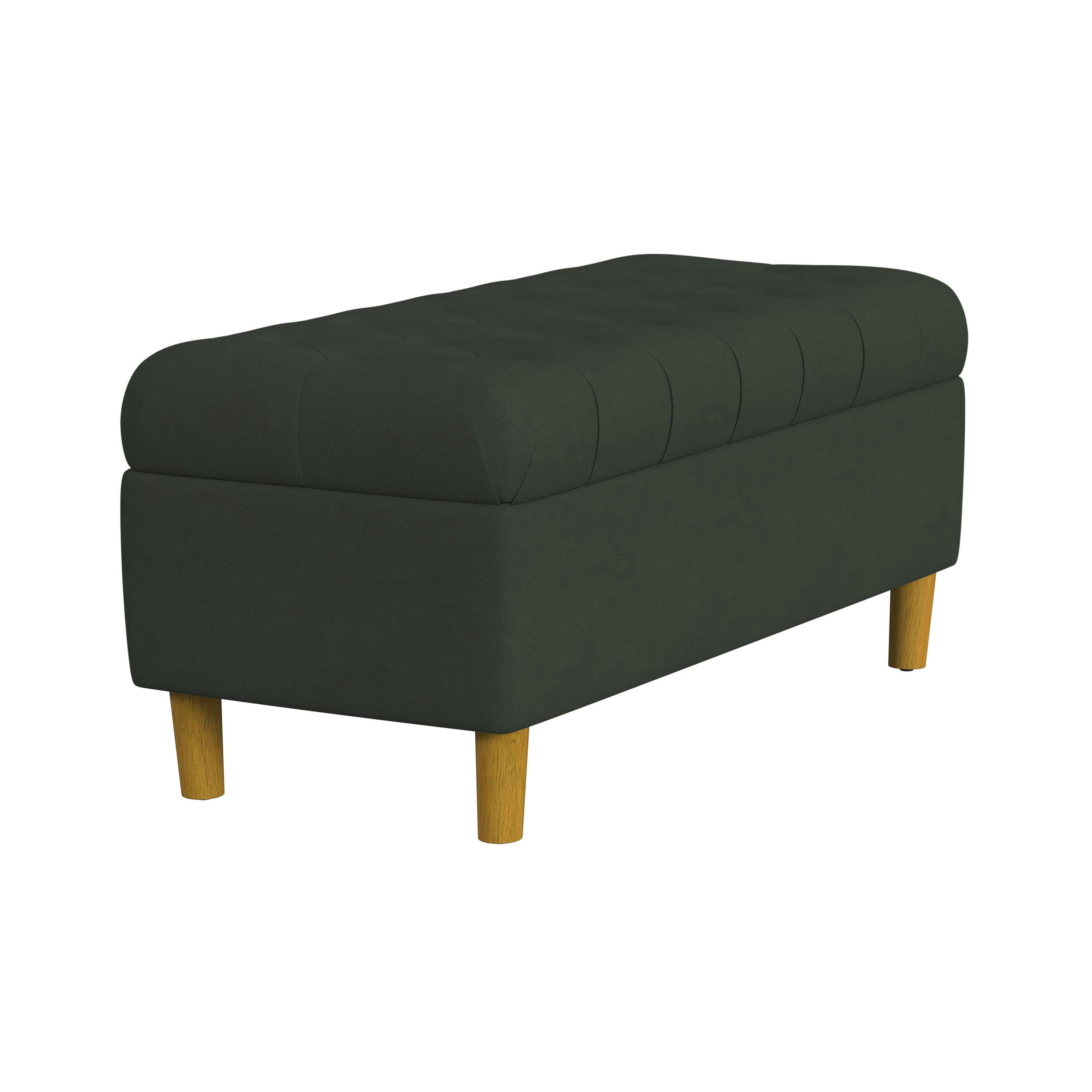 HomePop Button Tufted Storage Bench, 40"W x 18"D x 18"H, Loden Green Velvet