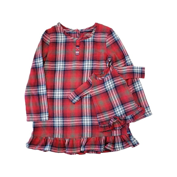 Girls Red & Green Plaid Flannel Nightgown & Doll Sleep Dress Pajama Gown 4