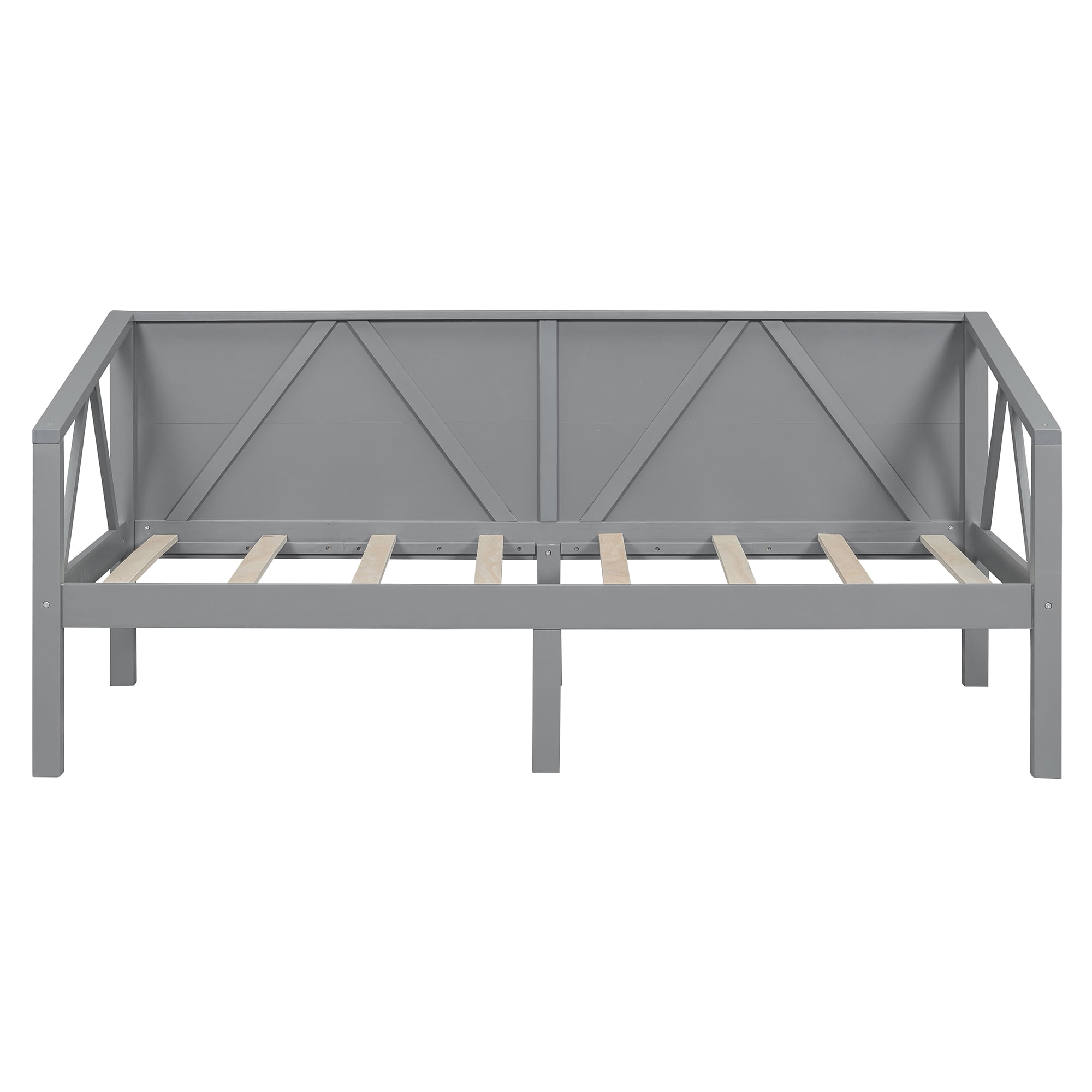 Aukfa Twin Size Bed Frame, Solid Wood Daybed with Slat Support for Kids Boys Girls, Gray