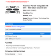 thumbnail image 2 of Rear Brake Pad Set - Compatible with 2016 - 2023 Subaru Crosstrek GAS 2017 2018 2019 2020 2021 2022, 2 of 2
