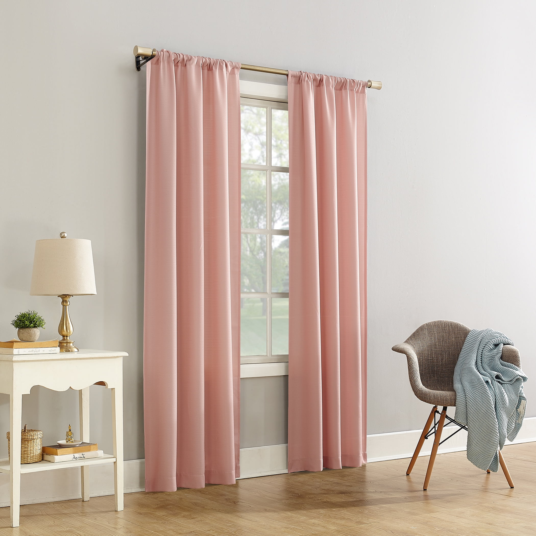Mainstays Lauren Semi Sheer Textured Solid Rod Pocket Curtain, Single Panel, Blush, 38" W x 84"L