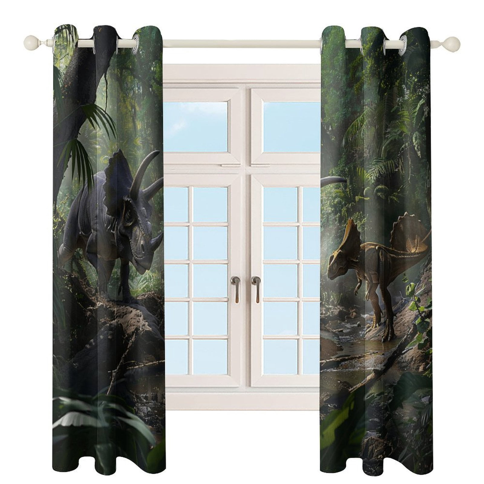 Blackout Curtains for Bedroom Jurassic Dinosaur Full Room Darkening Grommet Curtains for Living Room,Thermal Insulated Ombre Drapes