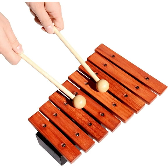 lomerel 8 Notes Wood Xylophone with 2 Wooden Mallets, Music Percussion Instrument, Neutral (9.5 inch)