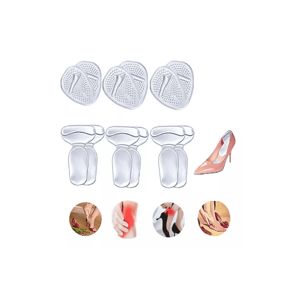 Almohadillas Tacón Y Plantilla De Gel Alivia El Dolor 6 pares, transparente