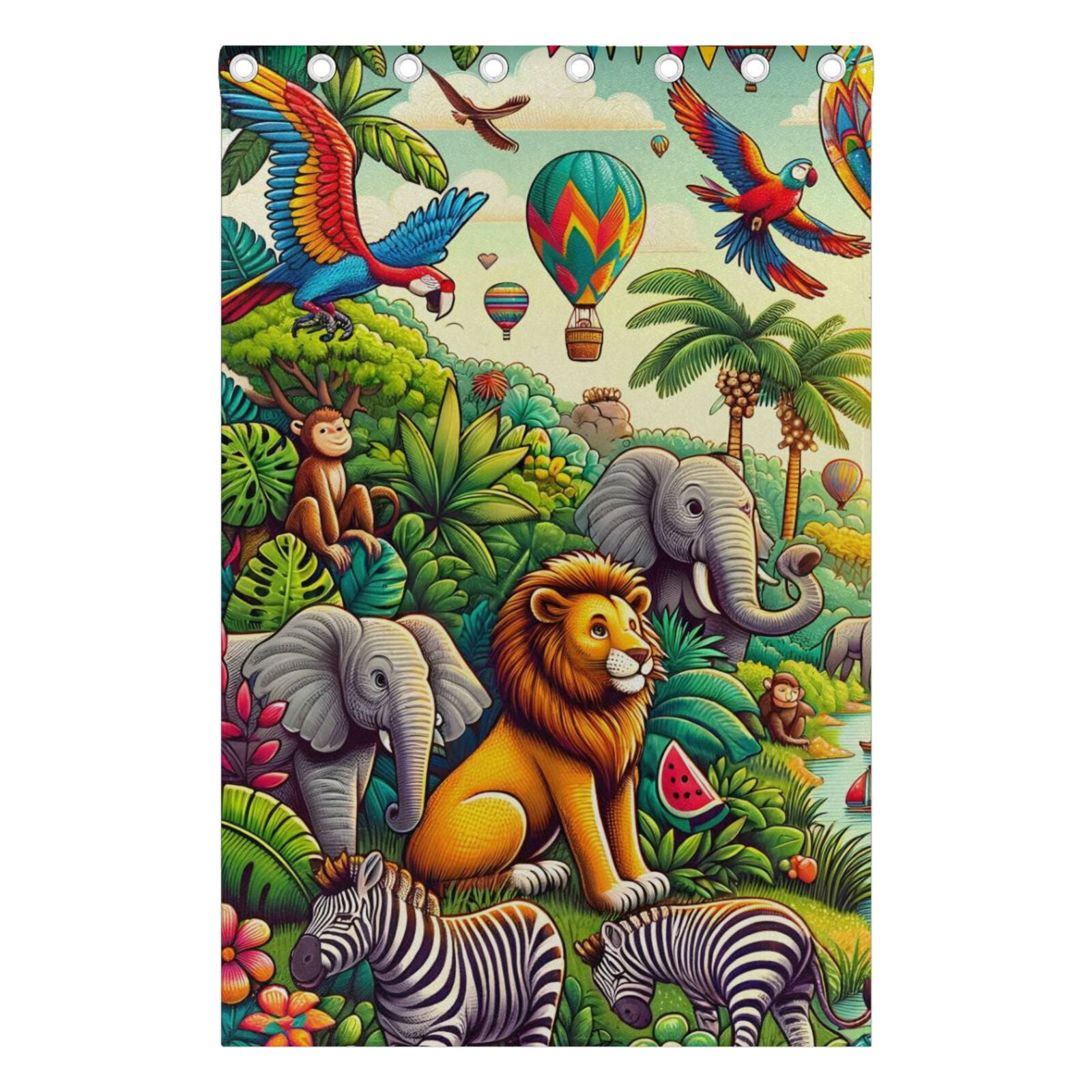 Jungle Animals Hot Air Balloon Black Out Curtains 72 Inch Length Curtains for Sliding Glass Doors Bedroom Living Room 2 Pack