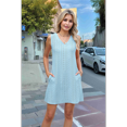 thumbnail image 5 of Ladies Solid Color Sleeveless V-Neck Pocket Dress Light Blue XL, 5 of 7