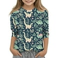 thumbnail image 2 of Spazoro Toddler Girls 3/4 Sleeve Shirts, Spring and Fall Round Neck Dinosaur Print Casual Fashionable Tops for Girls Multicolor Size 5-6T, 2 of 5