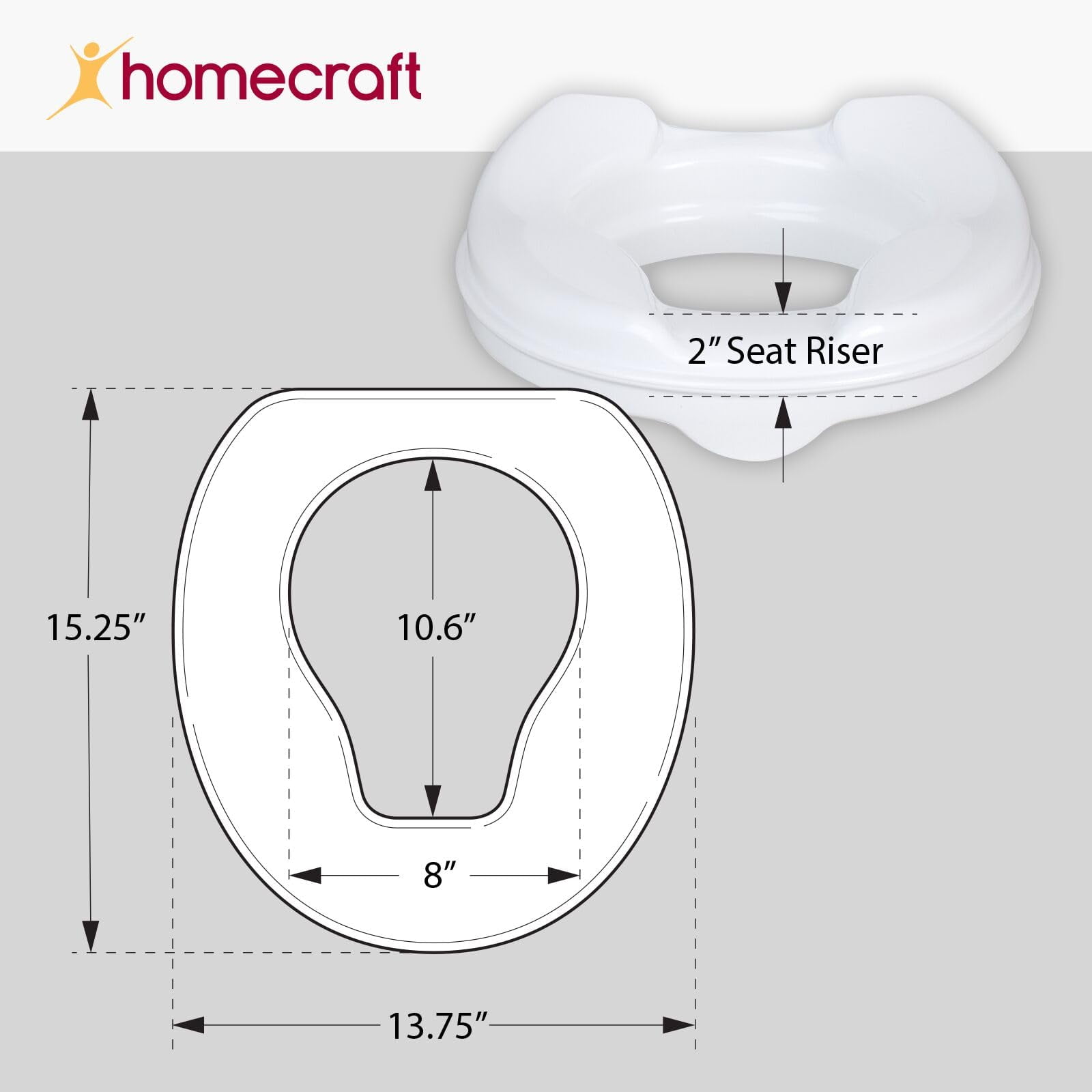 Homecraft Savanah Raised Toilet Seat, 2" High, 1 Pack