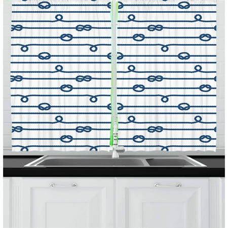 Curtains Marina Navy Curtains 2 Panels Set, Ship Boat Sea Life Rope and Marine Nautical Knots as Border Lines Art Print, Window Drapes for Living Room Bedroom, 55W X 39L Inches, Navy Blue and White, by Ambesonne ()