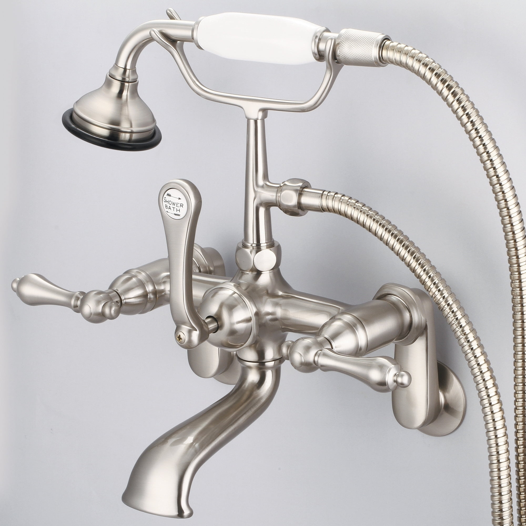 Water Creation Classic Brushed Nickel Adjustable Center Wall Mount Tub Faucet With Swivel Wall