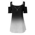 thumbnail image 4 of Patlollav Summer Womens Plus Size Clearance Tops,Ladies Zipper V-Neck Short Sleeve Print Strapless T-Shirt, 4 of 5