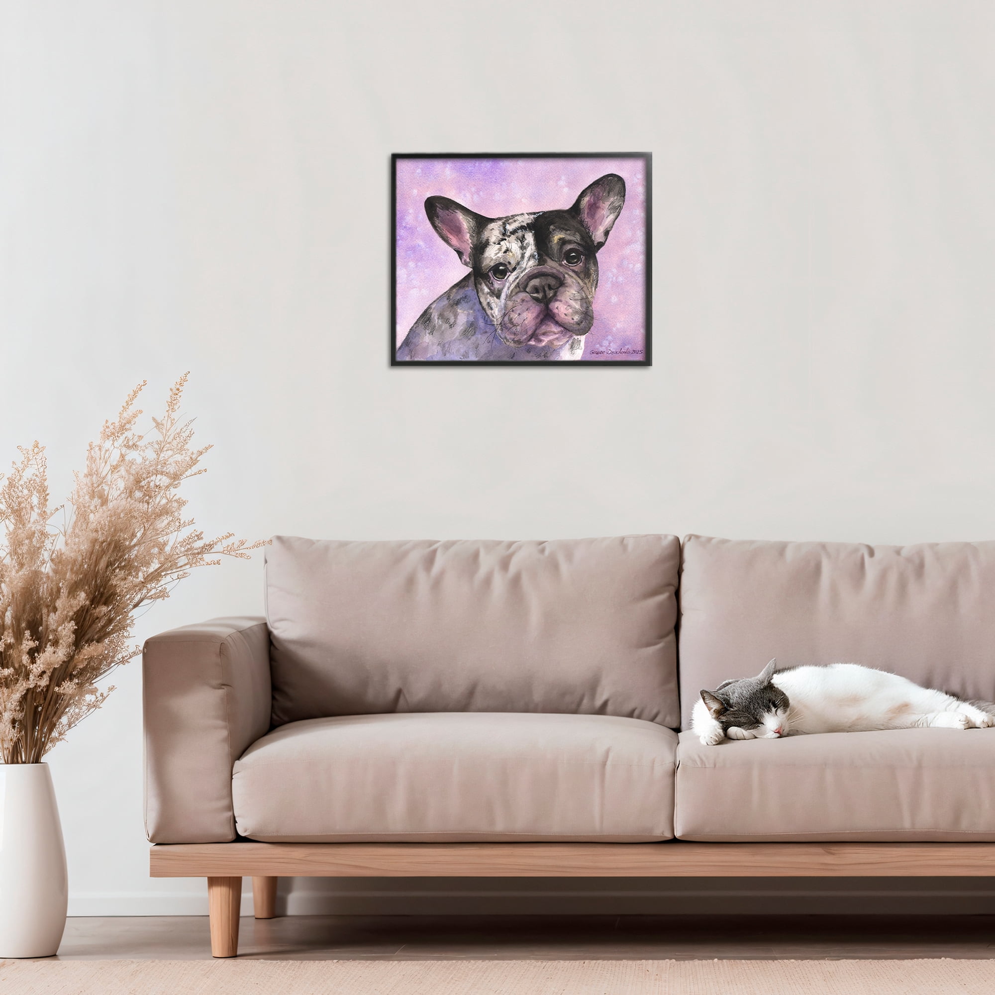 Stupell Industries Harlequin French Bulldog Black Framed Giclee Art, design by George Dyachenko
