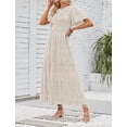 thumbnail image 3 of Women's 2026 Summer Casual Boho Floral Print Short Flutter Sleeve Crew Neck Smocked High Waist Smocked Flowy Long Maxi Dress, 3 of 5