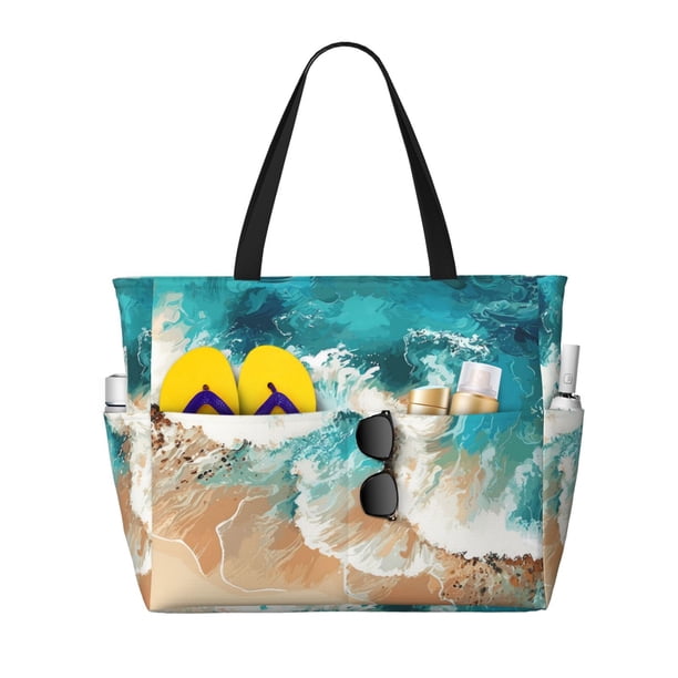 Fotbe Ocean Wave Crash Bolsa de Viaje para Playa - Resistente al Agua, Bolsa Tote de Gran Capacidad y Ligera con 7 Bolsillos para Mujeres y Hombres