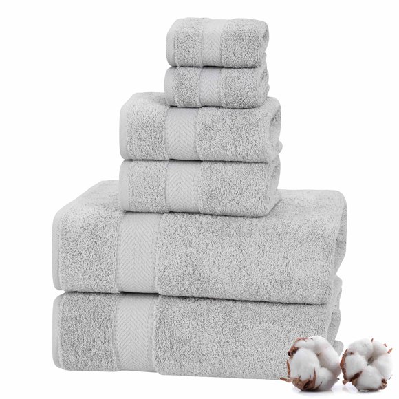 Juego de toallas de baño TEXTILOM 100% algodón turco, 6 piezas, gris claro