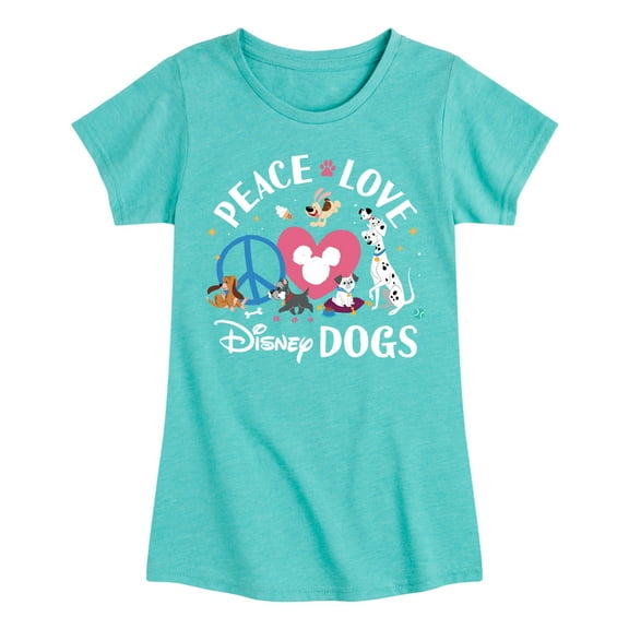 Disney Classics - Cats & Dogs - Peace Love Disney Dogs  - Toddler And Youth Girls Short Sleeve Graphic T-Shirt