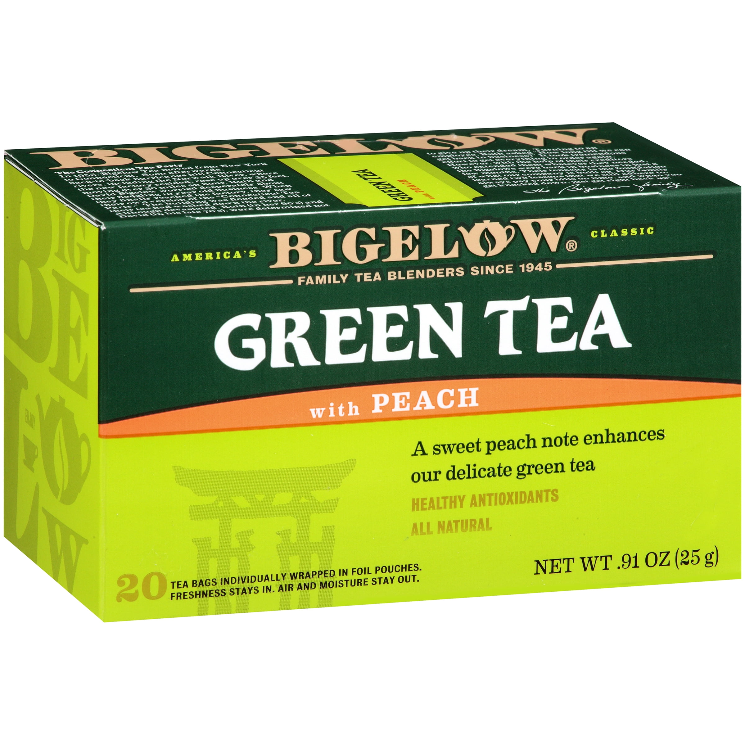 Bigelow, Green Tea with Peach, Tea Bags, 20 Ct - Walmart