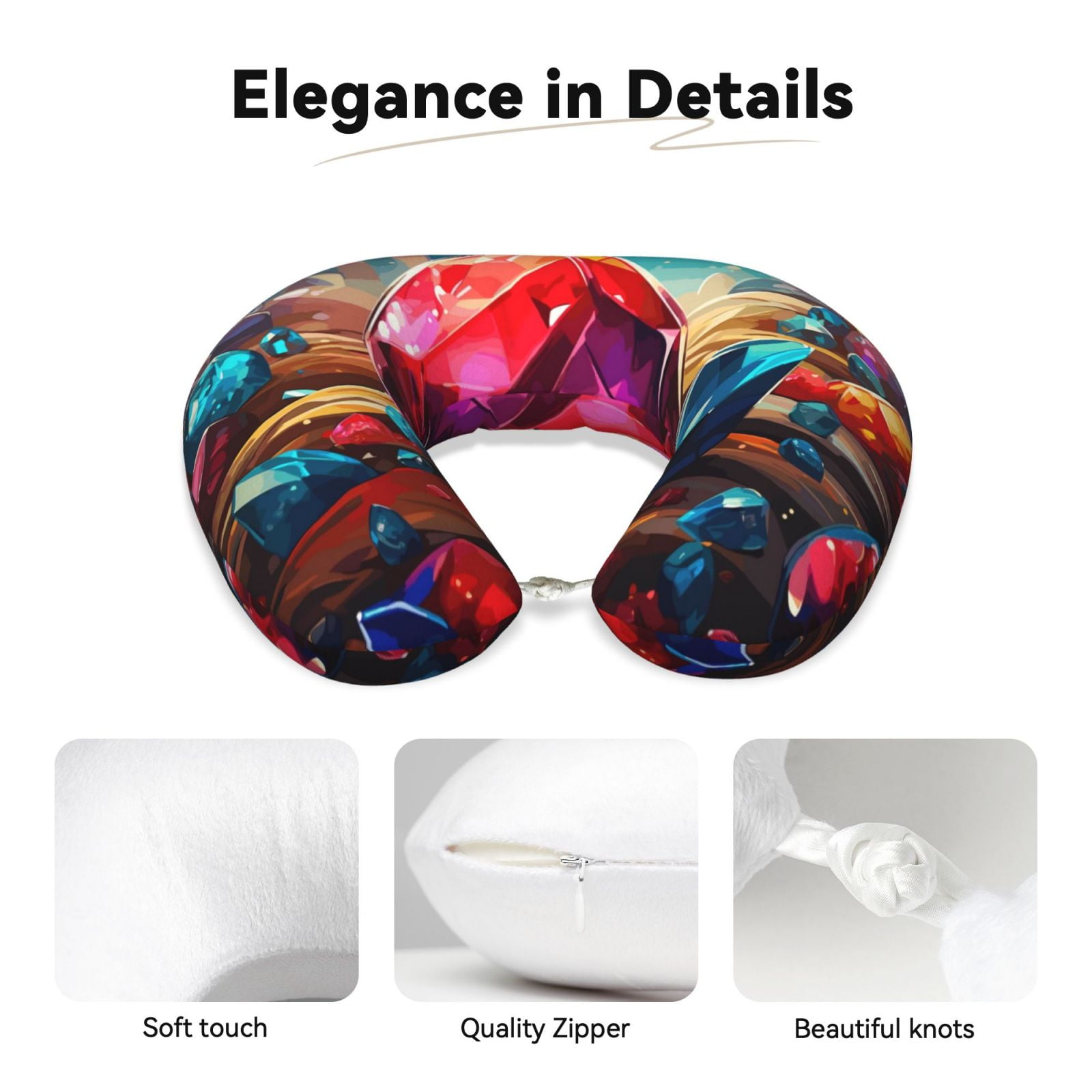 Xecao Colorful Stone World Print Memory Foam Cervical Neck Pillow Versatile U-Shaped Pillows for Home,Office,Camping,Travelling,Soft Washable Cover