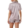 thumbnail image 3 of INSPIRE CHIC Women's Pajama Sets Short Sleeve Button Down Top with Shorts Lounge Sets M Lotus Gray, 3 of 6