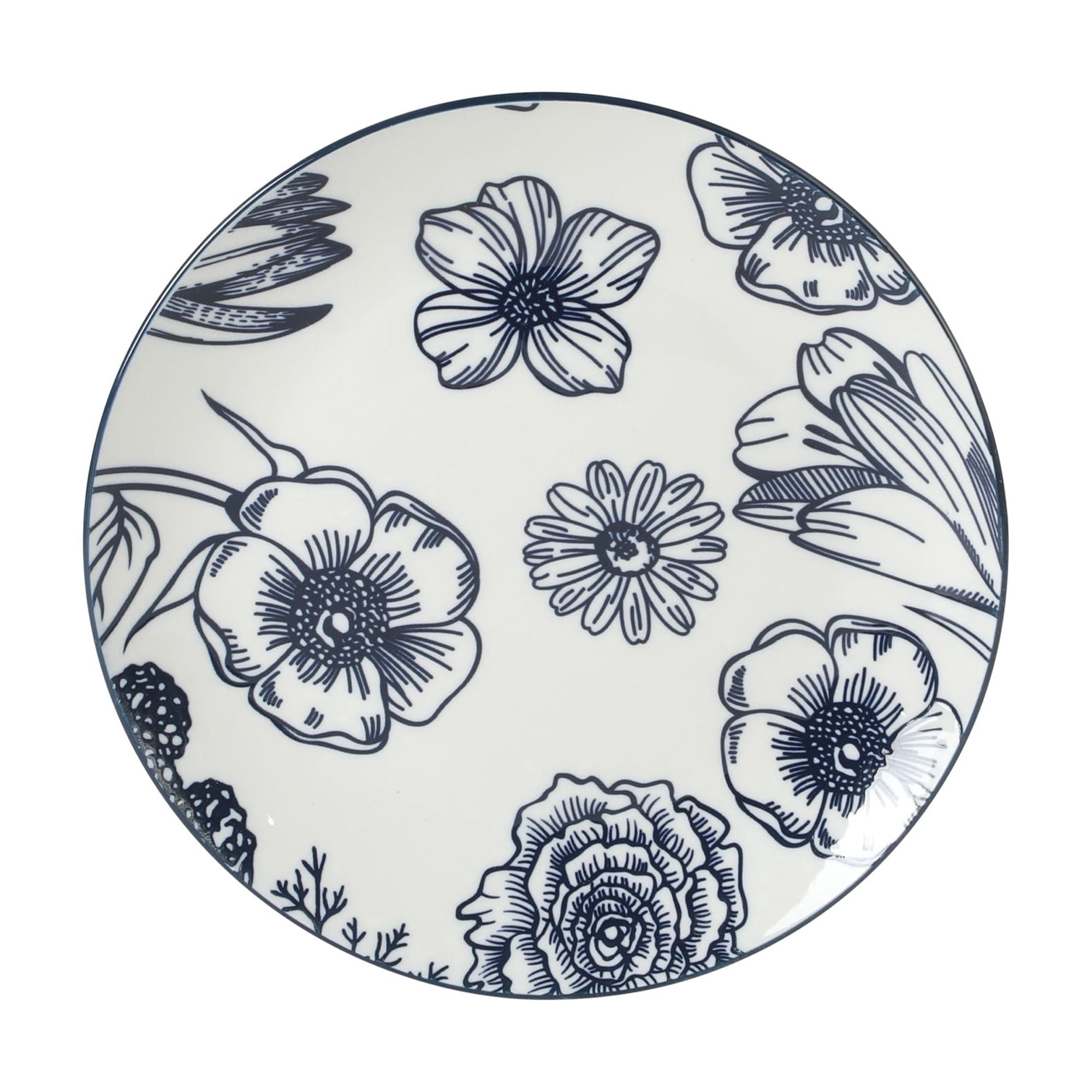 Gibson Home Westerly Court 16-Piece Dinnerware Set, Blue Floral Stoneware Plates & Bowls, Service for 4, Round Durable Everyday Dish Set