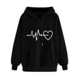 thumbnail image 2 of Qetyuw Cute Heart Beat Graphic Hoodies for Women Long Sleeve Drawstring Sweatshirts With Pockets Fashion Casual Pullover Tops, 2 of 6