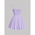thumbnail image 2 of Mauve Purple Solid Knot Shoulder Ruched Bust Milkmaid Cami Dress, A-Line Mini Dress For Women, 2 of 4