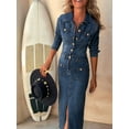 thumbnail image 5 of Denim Dress for Women Trendy Long Sleeve Button Down Denim Maxi Dress Bodycon Slit Long Jean Dresses Deep Blue XL, 5 of 9