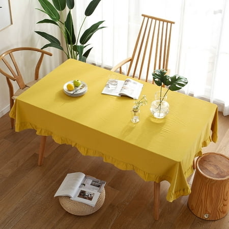 

Goory French Vintage Ruffle Trim Tablecloth Washable Cotton Linen Table Cover for Kitchen Farmhouse Rustic Wedding Banquet Baby Shower Tabletop Use (Rectangle/Square 54 x 70 Yellow)