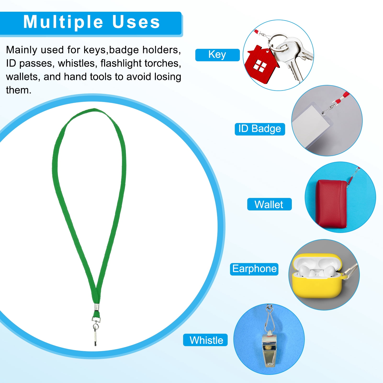 Uxcell Lanyards, 100 Pack Neck Lanyards Bulk with Swivel Hook Clip for ID Badges Holder, Keys, Office, Teachers, Green