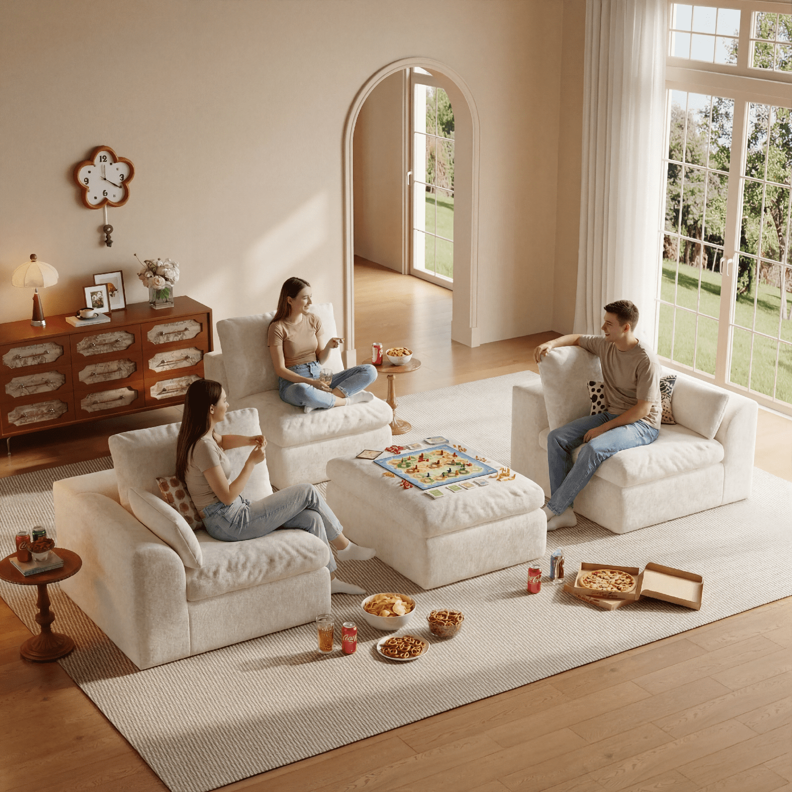 Cubente 108" Cloud Sectional Couch, Boneless Couch, L Shaped Couch with Ottoman, Chenille Modular Sofa for Living Room