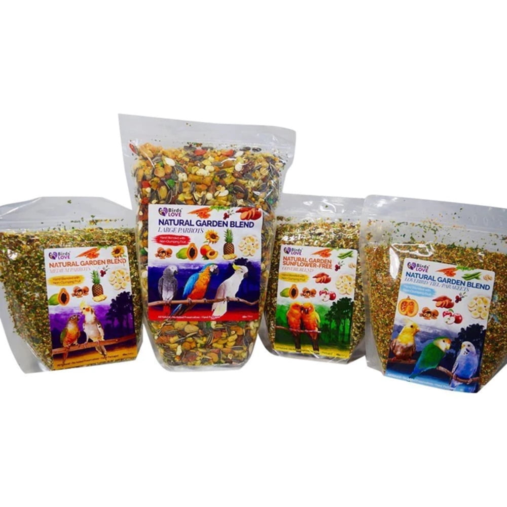 Birds LOVE Natural Garden Sunflower-Free Conure Bird Food, Fruit, Nut, Vegetable & Seed Blend for Conures and Similar Parrots, Resealable Bag, 2 lb