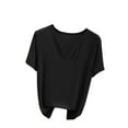 thumbnail image 2 of Njagoc3 100K+ Sold Womens V-Neck Solid Short Sleeve T-Shirt Summer Loose Casual Basic Slim Fit, 2 of 6