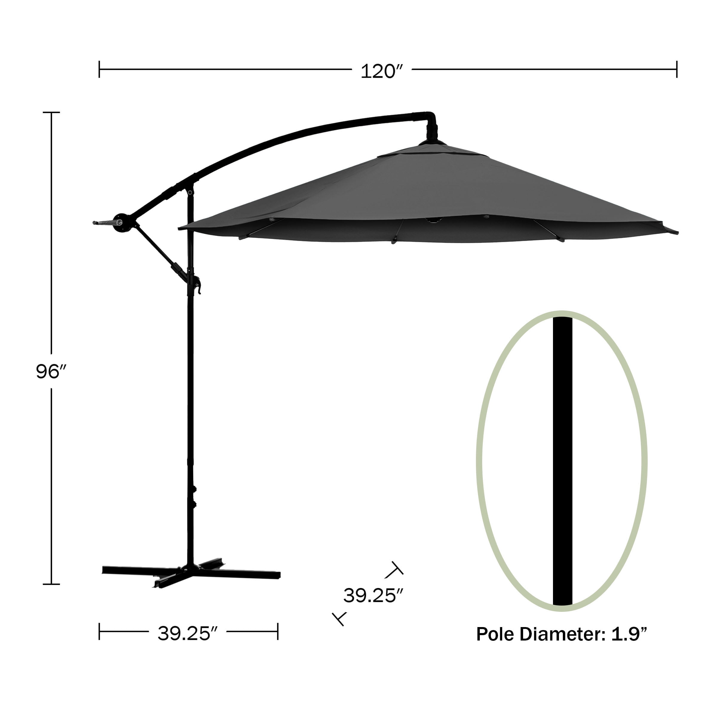 Pure Garden 10-Foot Offset Patio Umbrella with Crank and Base (Gray)