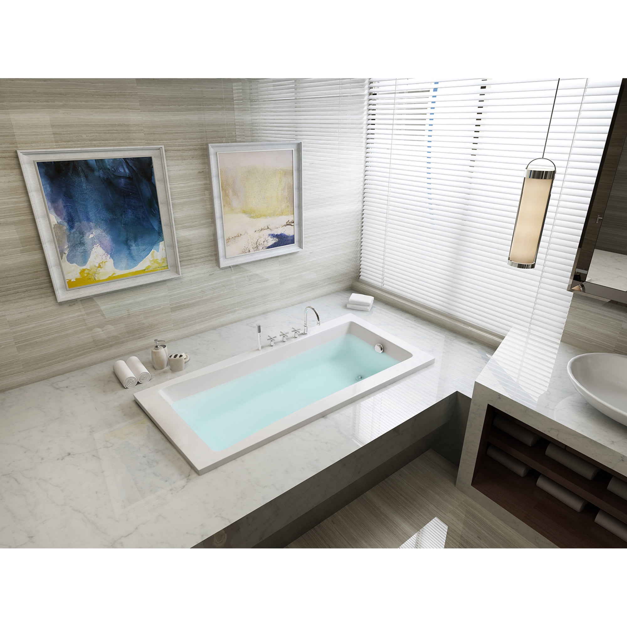 Aqua Eden VTPN593017 59-Inch Acrylic Rectangular Drop-In Tub with Reversible Drain in Glossy White