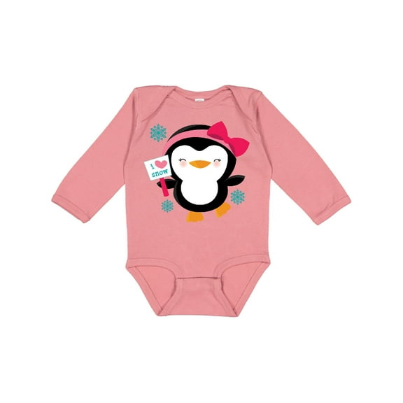 Inktastic Penguin Girl Snowflakes Girls Long Sleeve Baby Bodysuit