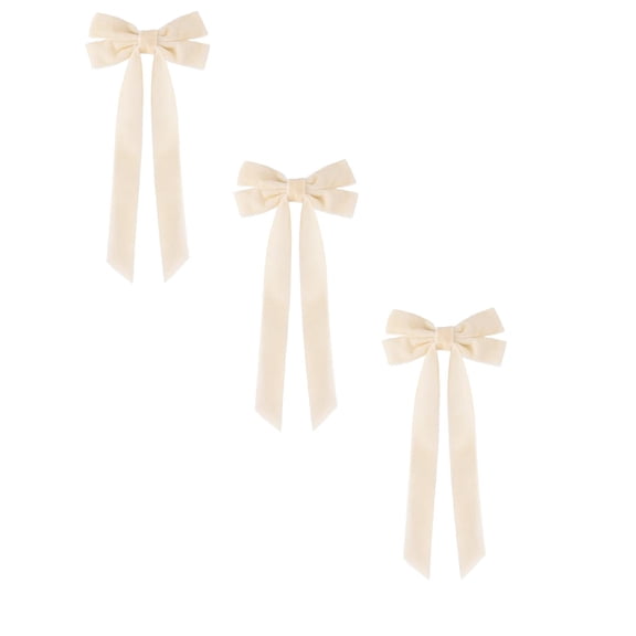 Velvet Ribbon Bows 3PCS 5.12 x 10.24 Inch Beige Christmas Tree Bows for Wreath Gift Wrapping Garland Rustic Holiday Decor