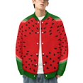 thumbnail image 2 of Watermelon Red And Bright Baseball Jersey Fashion Ribbed Sleeve Man Women's Jacket Motion Tops XXS-6XL, 2 of 7