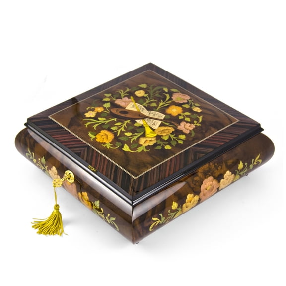 Grand 30Note Italian Music Instrument Theme Inlay Musical Jewelry Box with Pull Out Tray - Blue Danube