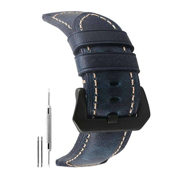 26mm Genuine Leather Watch Band Blue Oil-tanned Natural Crack Leather Wrist Straps With Black Buckle